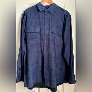 George Navy Blue Checkered Sueded Long Sleeve Shirt Size L (42/44)